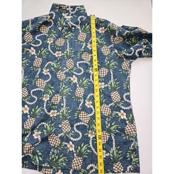 Reyn Spooner Blue Floral Pineapple Hawaiian Camp Shirt - Men’s Size Large EUC - Picture 2 of 14